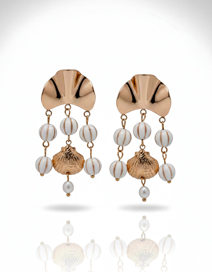 Golden Seashell Drops - 18k Gold Plated, Real Turquoise Shell Pearl