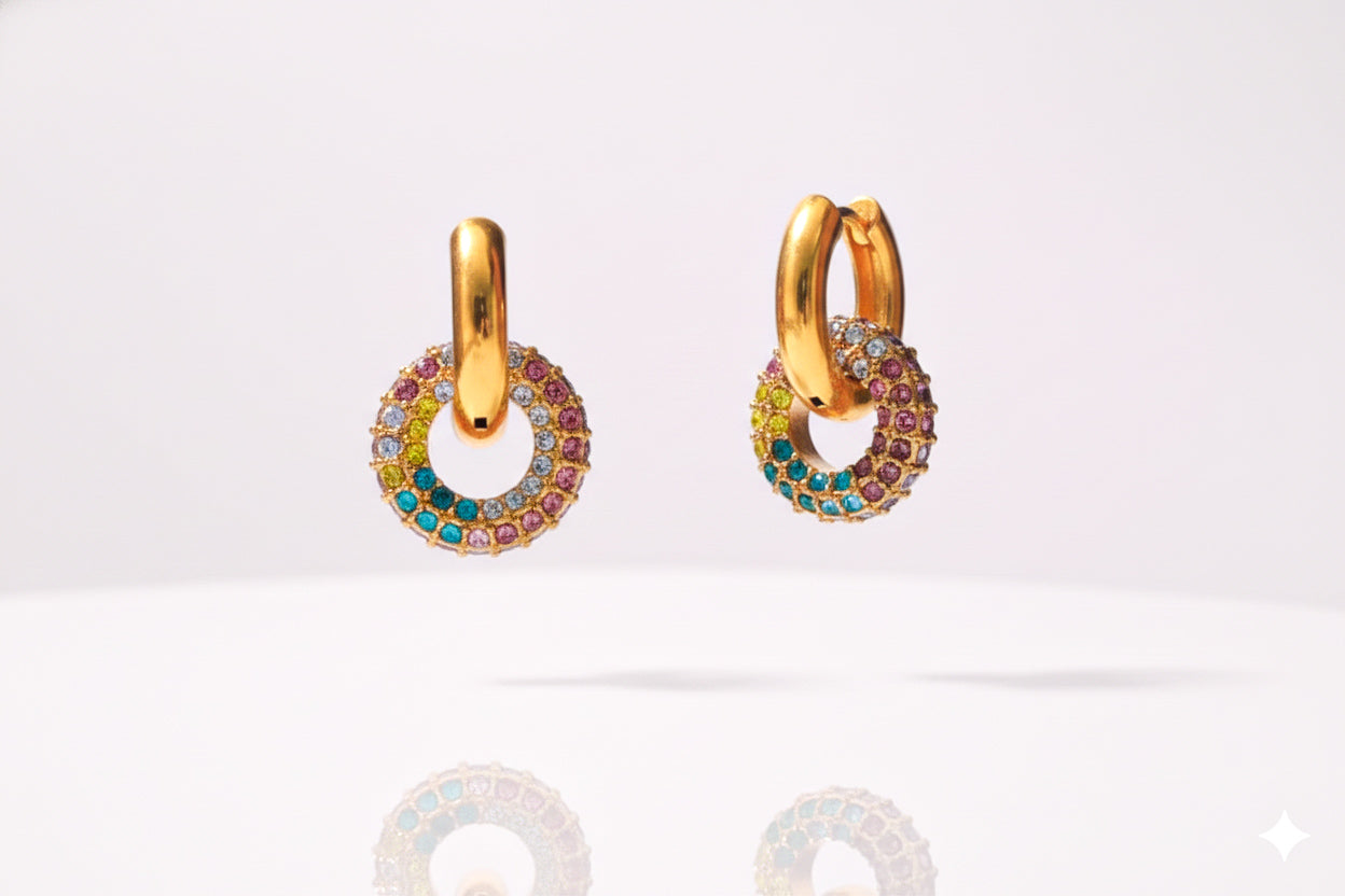 Iridescent Gem Hoops - 18K Gold