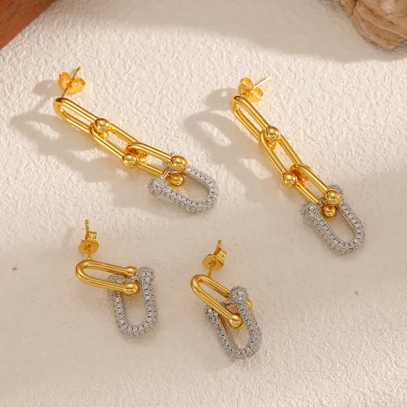 Link Earrings - 18k Gold Plated w/ Zircons
