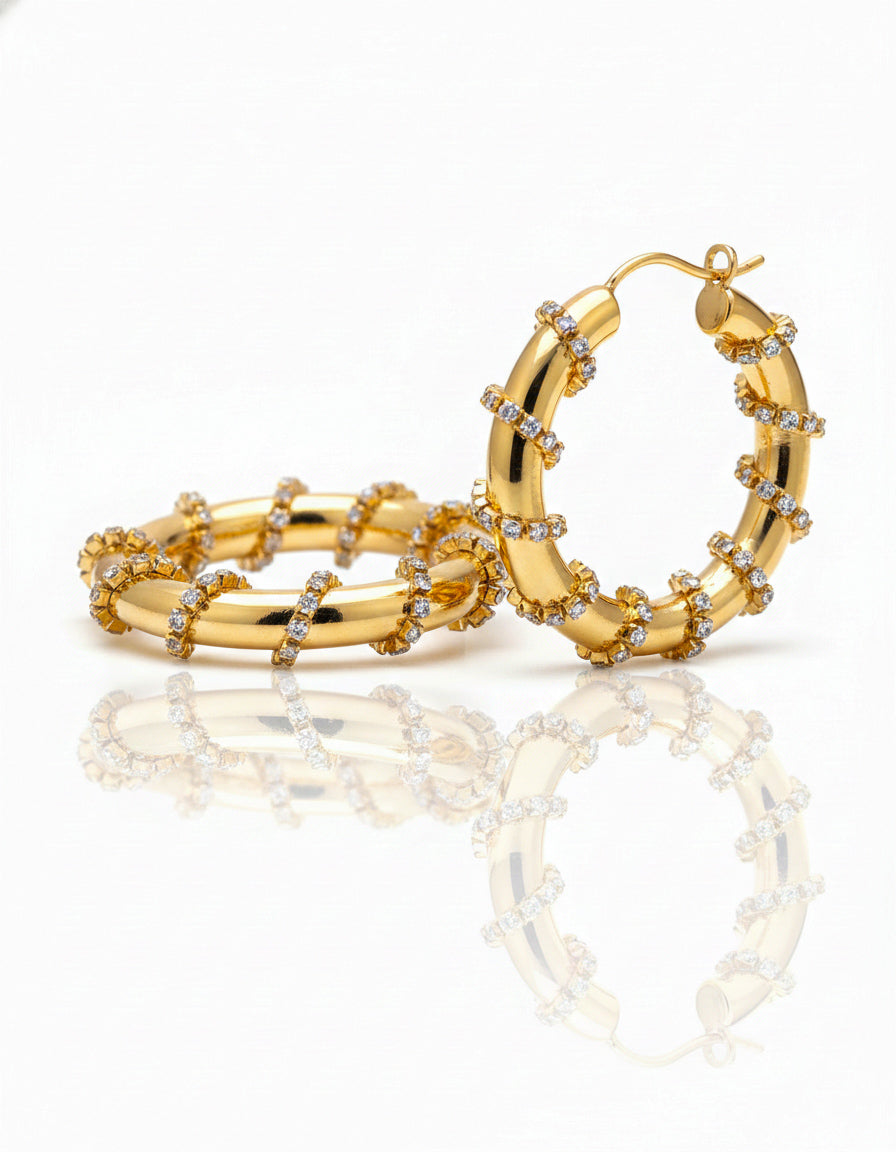 Trellis Hoops - 18k Gold Plated w/ Zircons