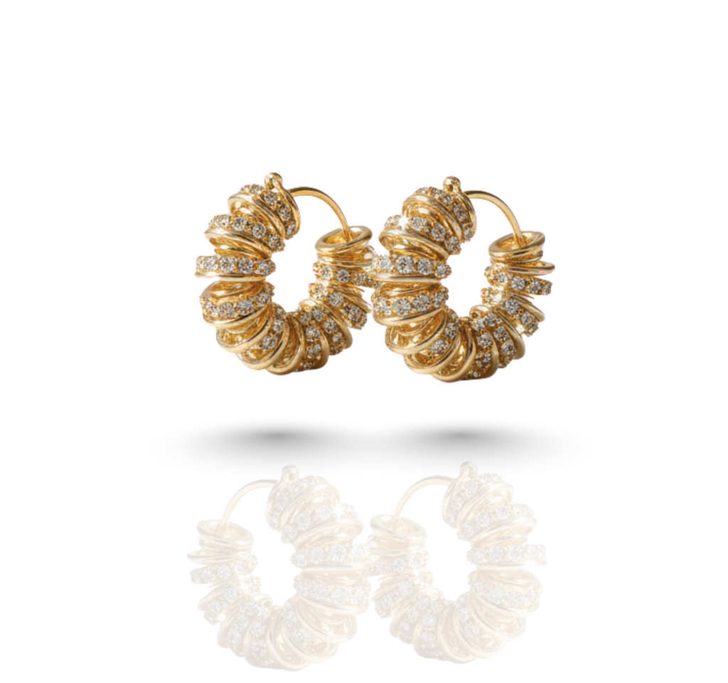 Gilded Helix Hoops - 18k Gold w/ Zircons