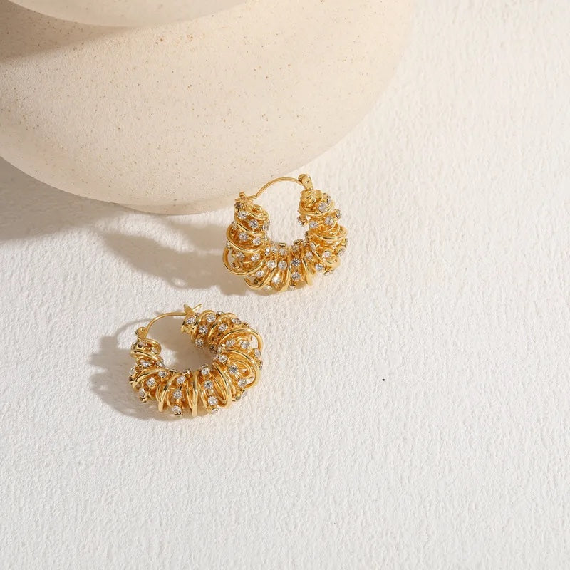 Gilded Helix Hoops - 14K Gold Plated w/ Zircons Inlay