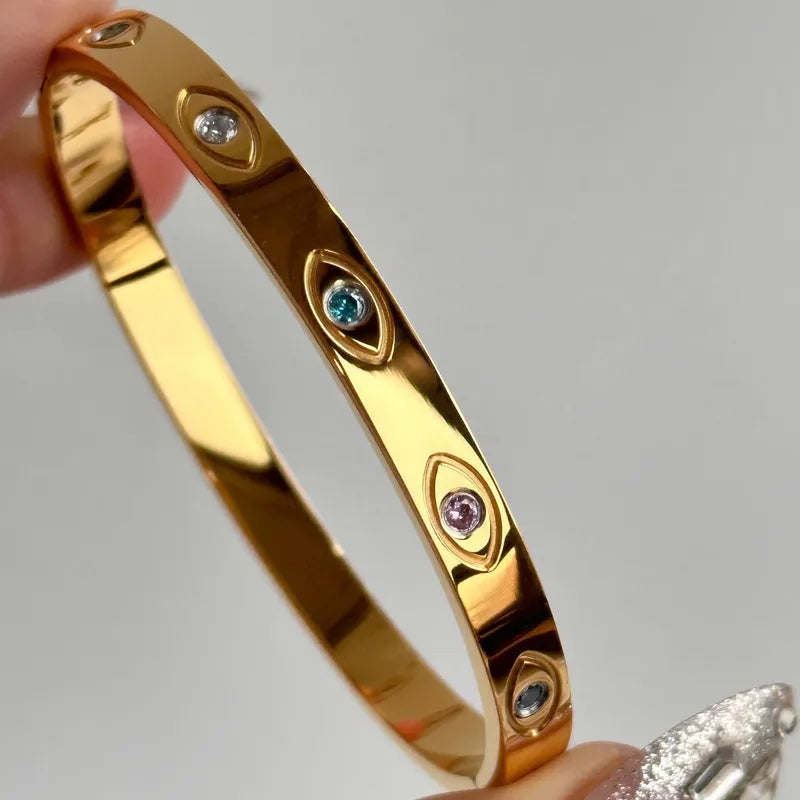 The Sentinel Bangle - 18k Gold Plated w/ Zircon Inlay