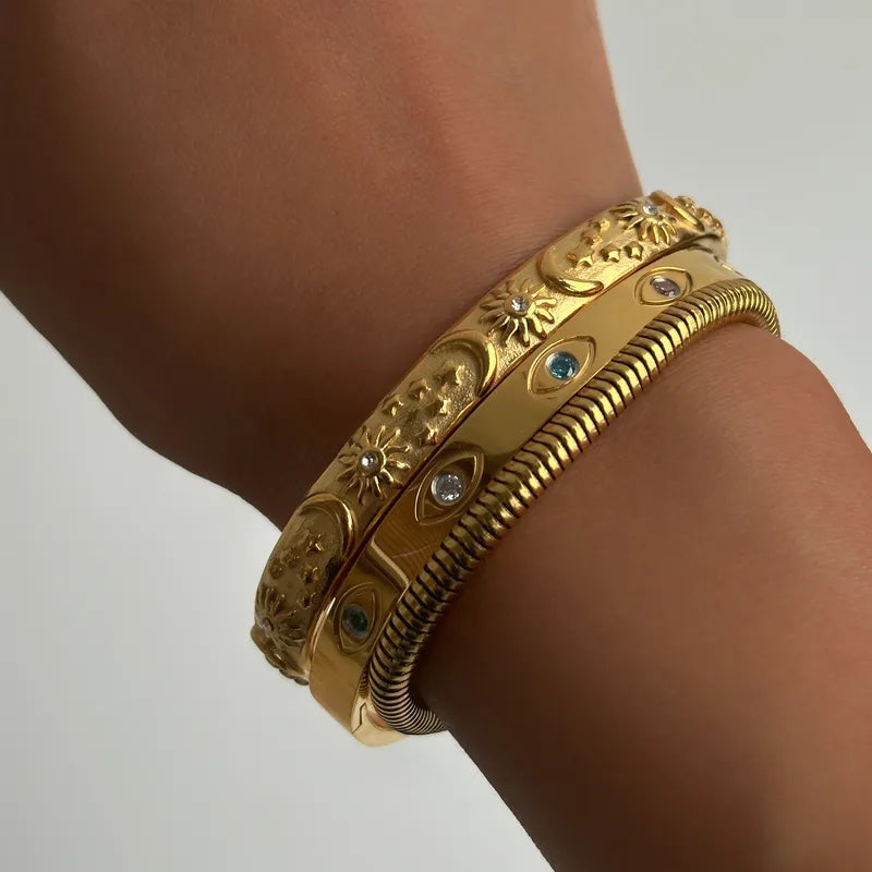The Sentinel Bangle - 18k Gold Plated w/ Zircon Inlay