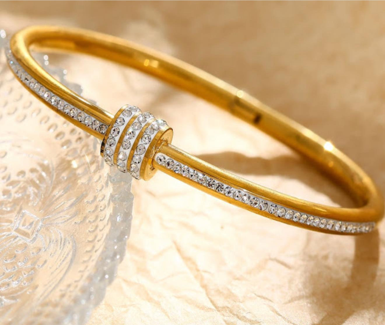 Halo Bangle - 18k Gold w/ Zircons