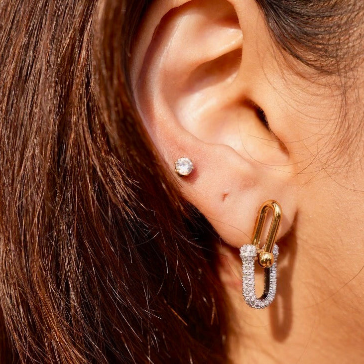 Link Earrings - 18k Gold w/ Zircons