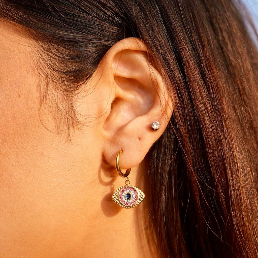 Golden Eye Hoops - 18k Gold w/ Zircons