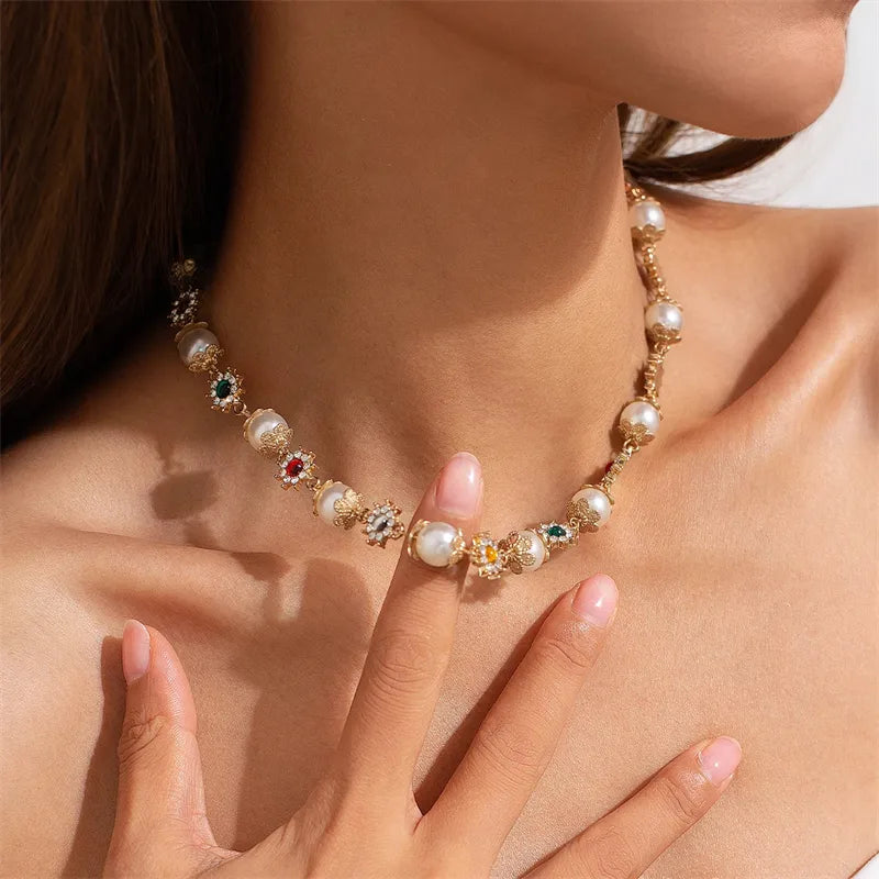 Regal Bloom Necklace - Imitation Pearl