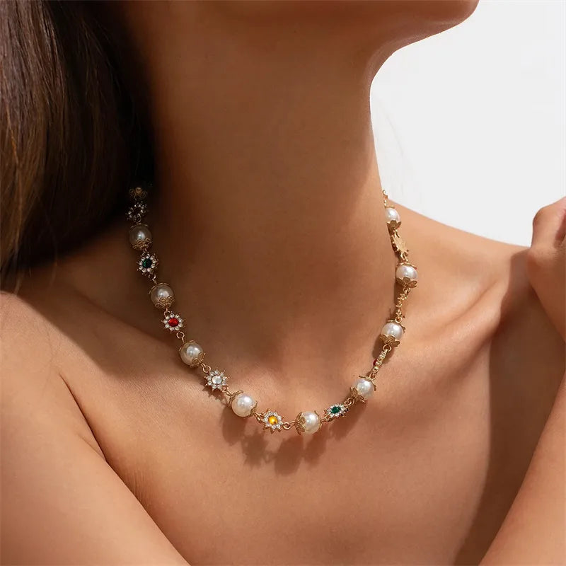Regal Bloom Necklace - Imitation Pearl