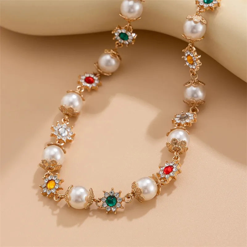 Regal Bloom Necklace - Imitation Pearl
