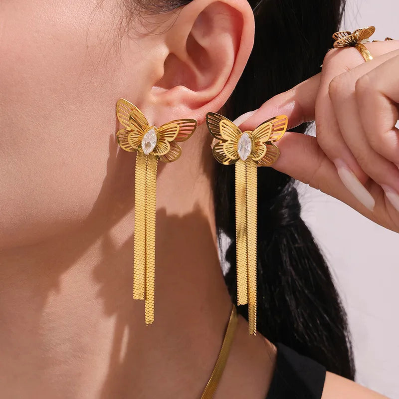 Fluttering Fringe - 18k Gold Plated w/ Zircon