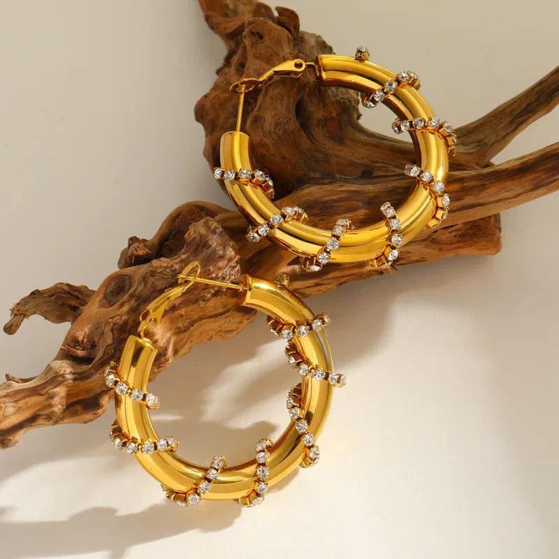 Trellis Hoops - 18k Gold Plated w/ Zircons