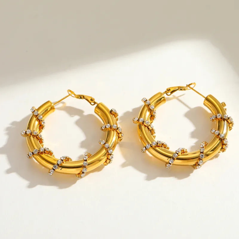 Trellis Hoops - 18k Gold Plated w/ Zircons